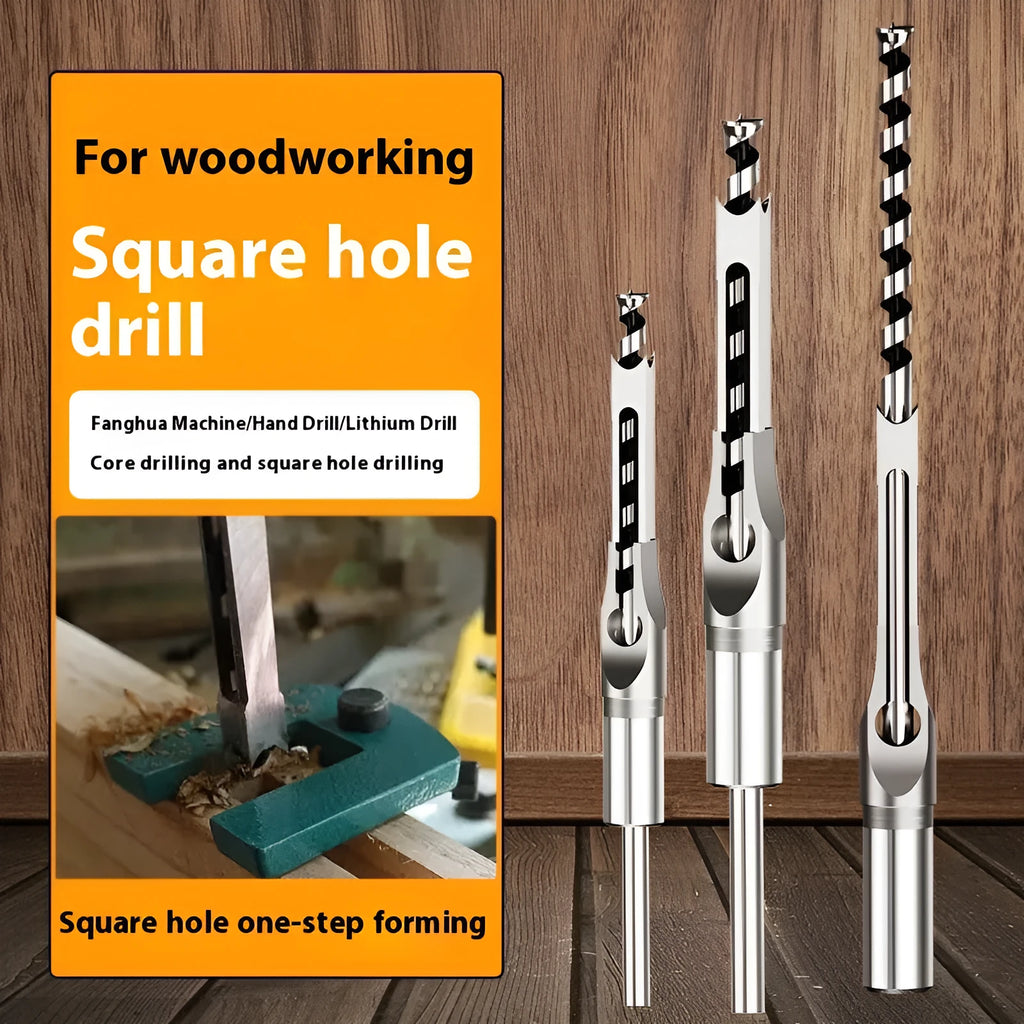 Square hole drill bit woodworking tool with 12.7mm carbon steel sleeve and core set