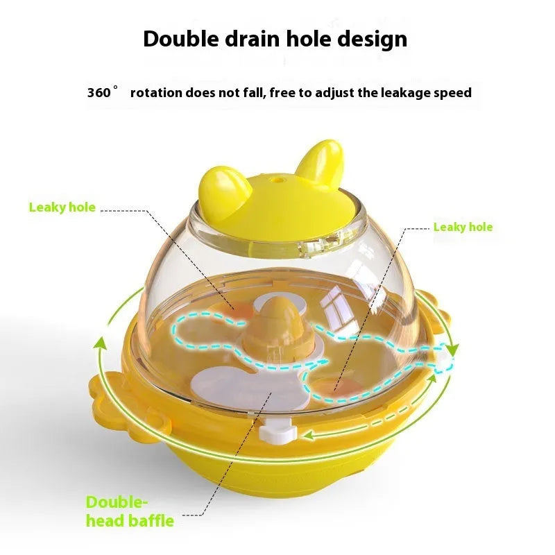 Yellow TPR dog puzzle feeder tumbler toy with non-slip base for slow feeding and mental stimulation