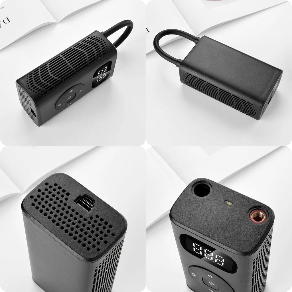 Black aviation material portable tyre inflator with digital display and flexible tube
