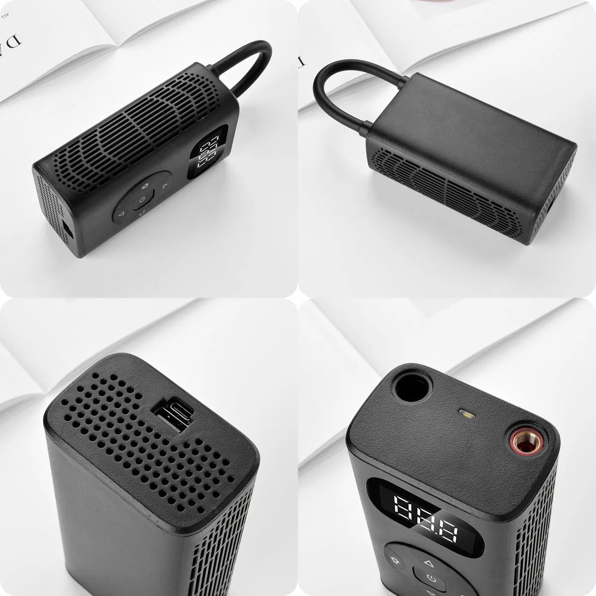 Black aviation material portable tyre inflator with digital display and flexible tube