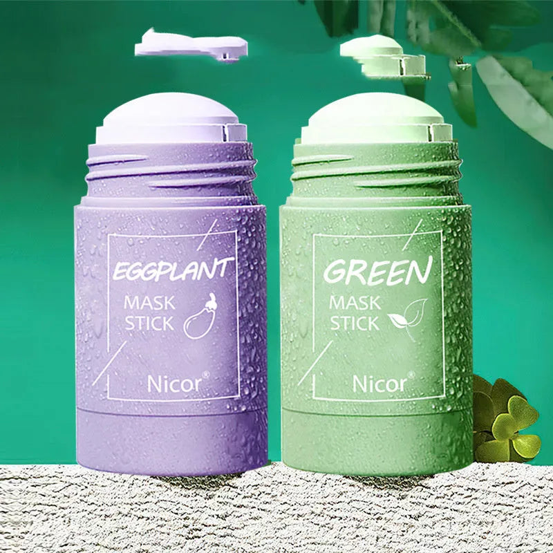 Green tea and eggplant solid clay stick face mask for oily and acne-prone skin