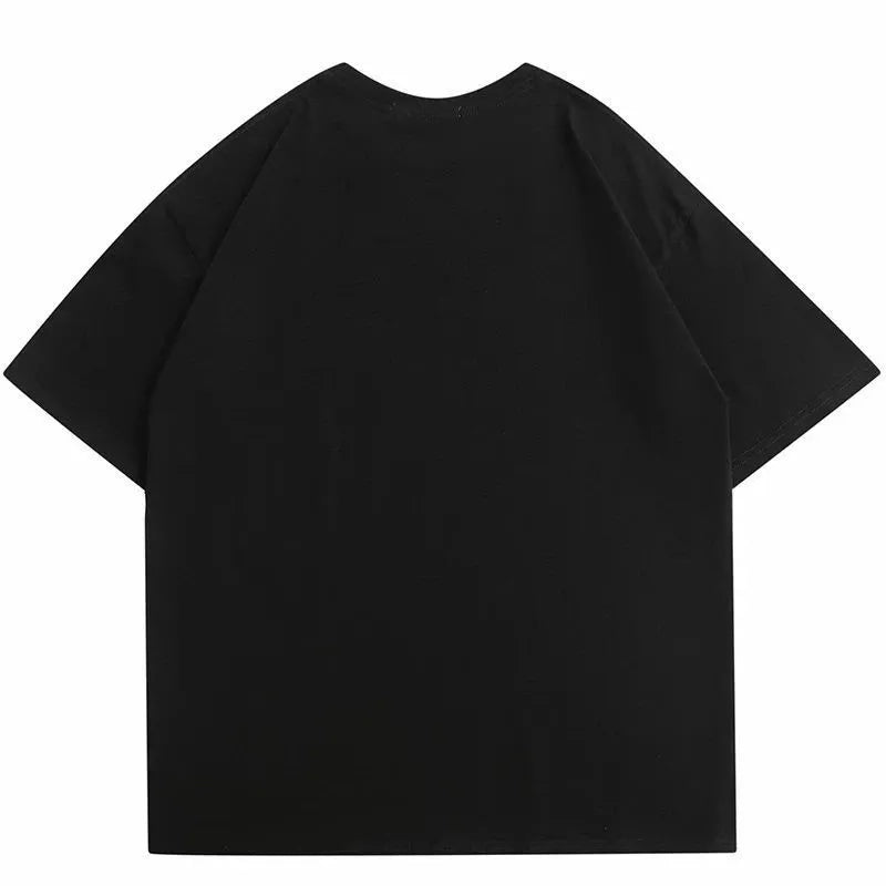 Y2g men's loose black cotton t-shirt with artistic vicinity printing and short sleeves.