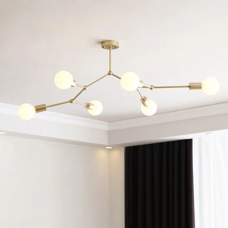 Nordic style black iron chandelier ceiling lamp with six light heads.