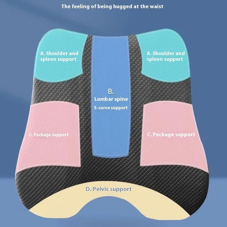 Grey office lumbar support cushion on chair with 40x40x8cm dimensions