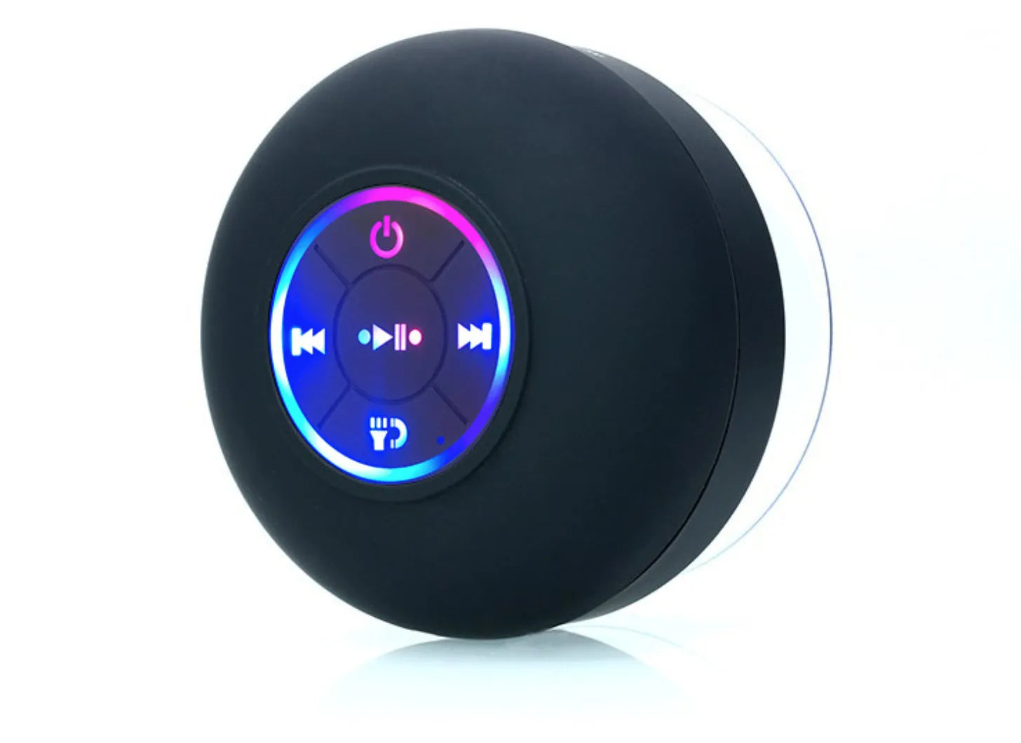 Large white waterproof Bluetooth speaker with a suction cup base and built-in LED light