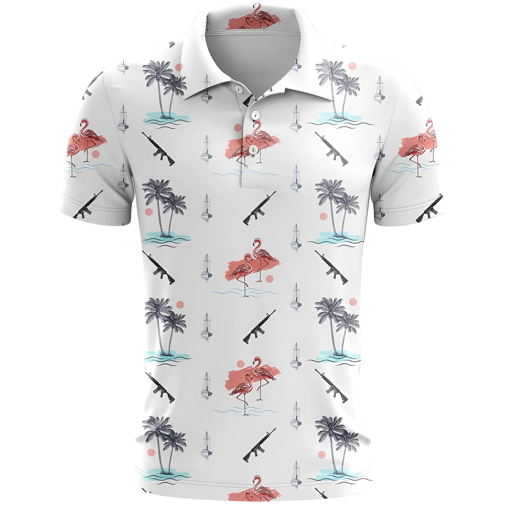 3D printed pattern on a loose-fit short sleeve sports shirt in bird eye cloth fabric.