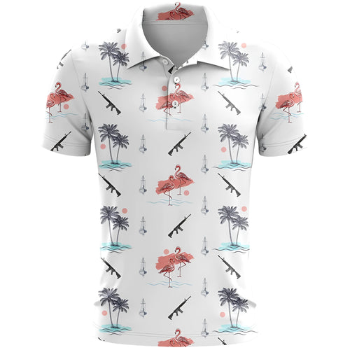 3D printed pattern on a loose-fit short sleeve sports shirt in bird eye cloth fabric.