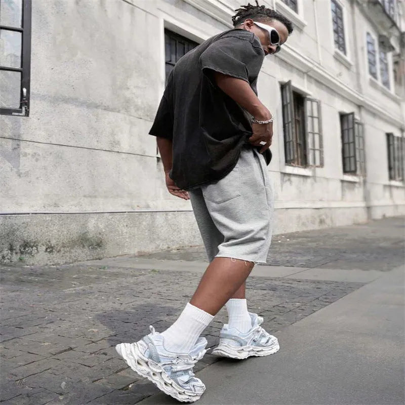 Men's straight-leg trousers in black, green, and light grey with medium length and hip-hop style