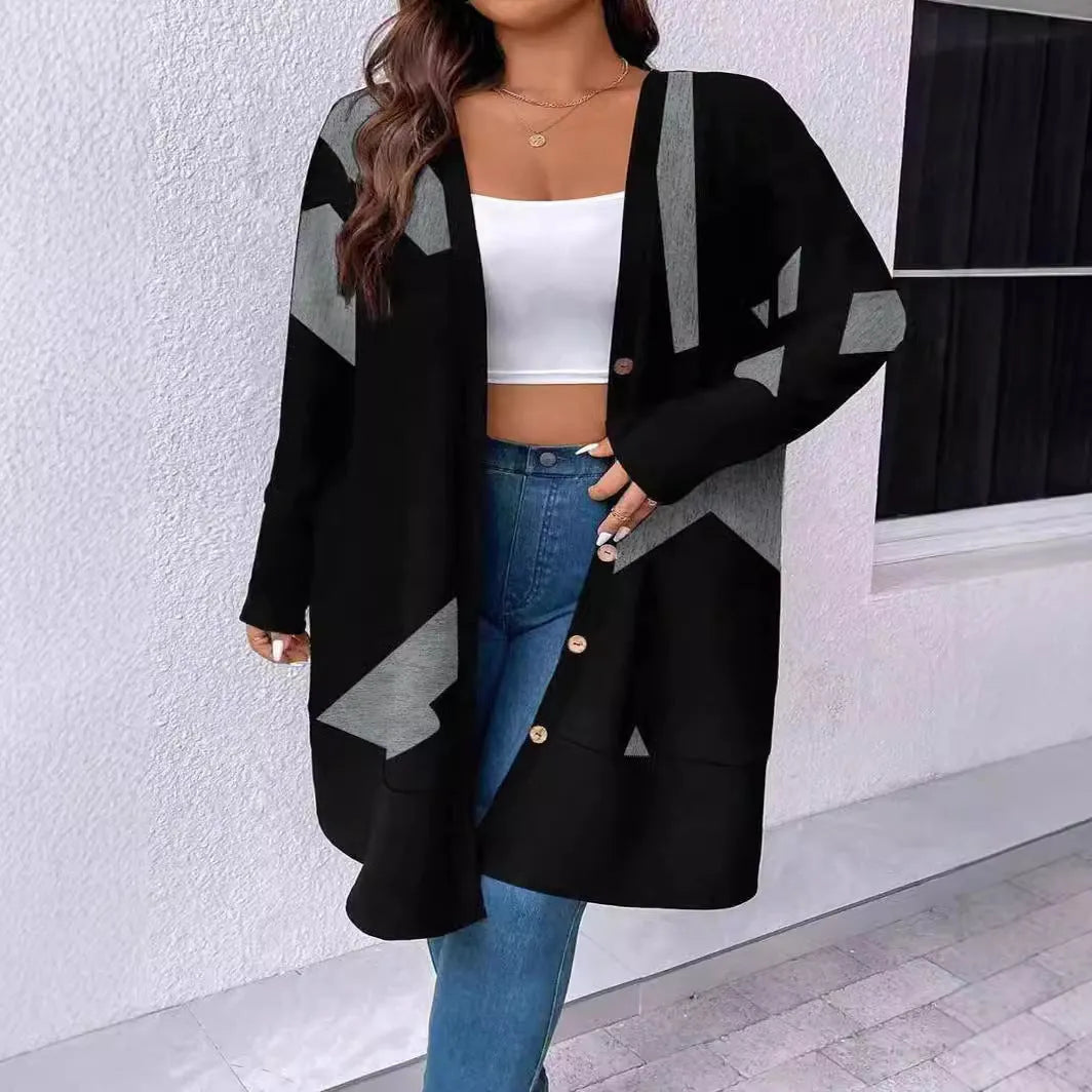 Black plus size knitwear cardigan with button fastening in Japanese Korean casual style