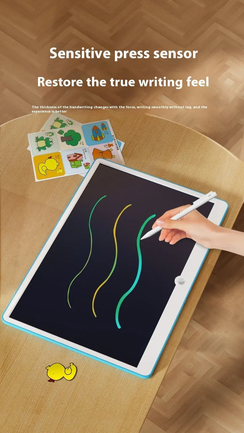 19-inch LCD children's drawing board in blue and white colour on a table.