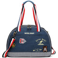 Blue denim pet diaper bag with cartoon pattern measuring 43x20x30cm