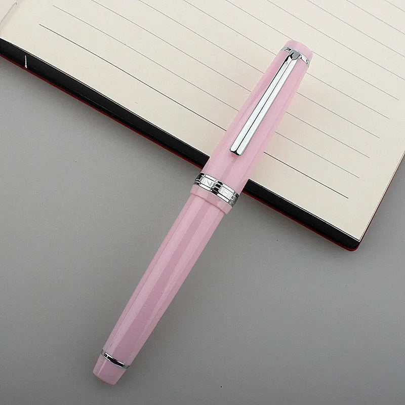 Resin business pen with stainless steel nib shown in a selection of colour and clip finish options.