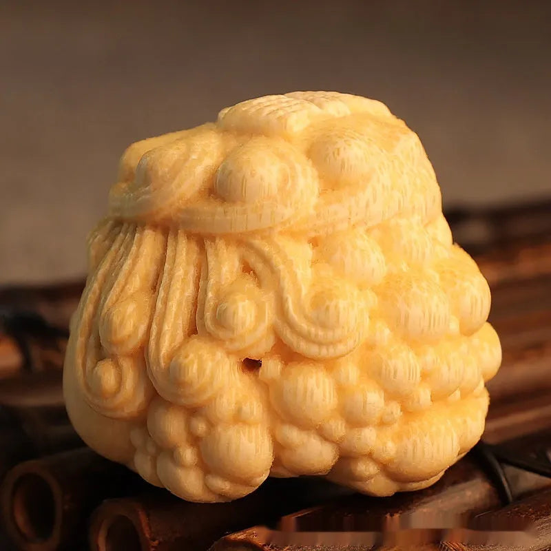 Solid bamboo carving golden toad Princess ornament in cute style for home decor.