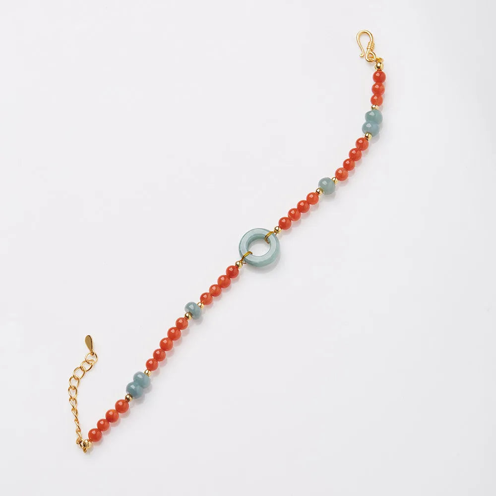 Women's south red agate bracelet with geometric patterns and adjustable safety buckle closure