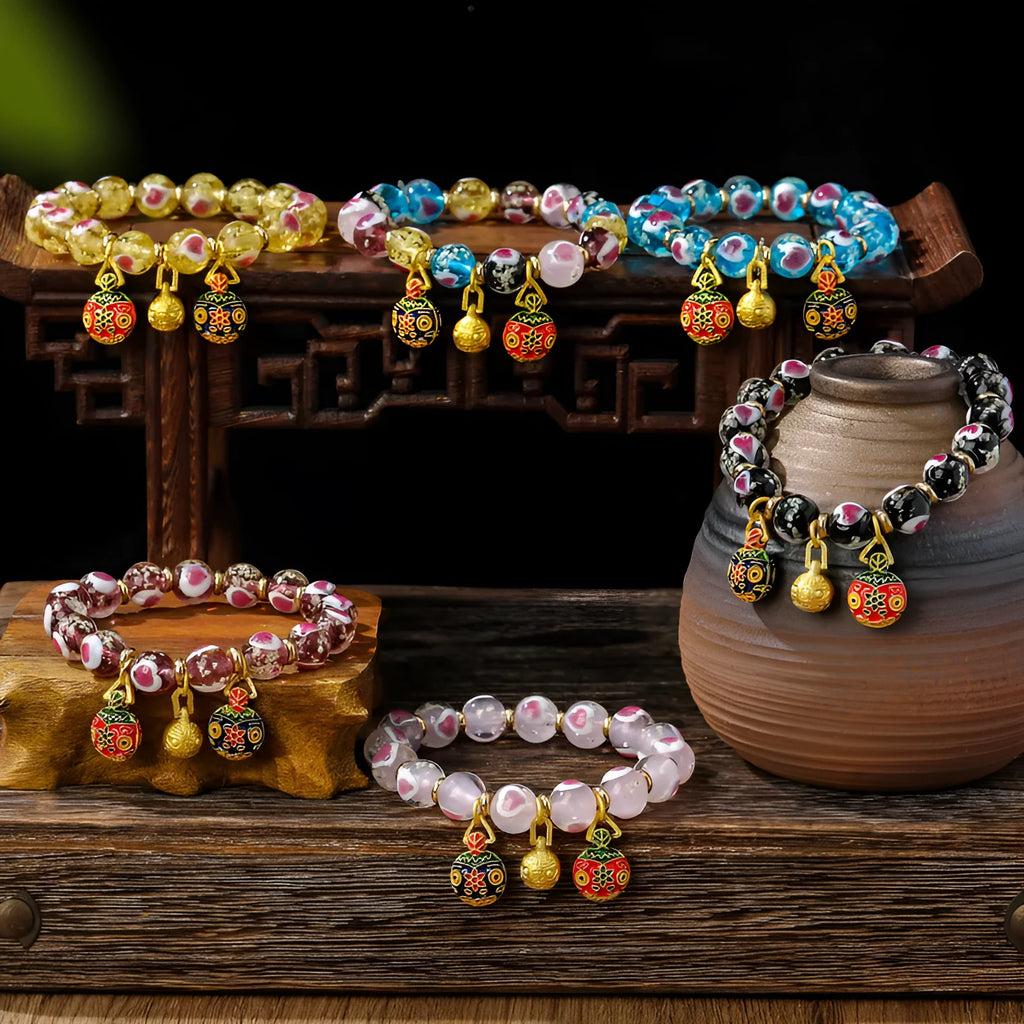 Handmade glass coloured glaze swallowing gold beast heart bracelet with 10mm charm