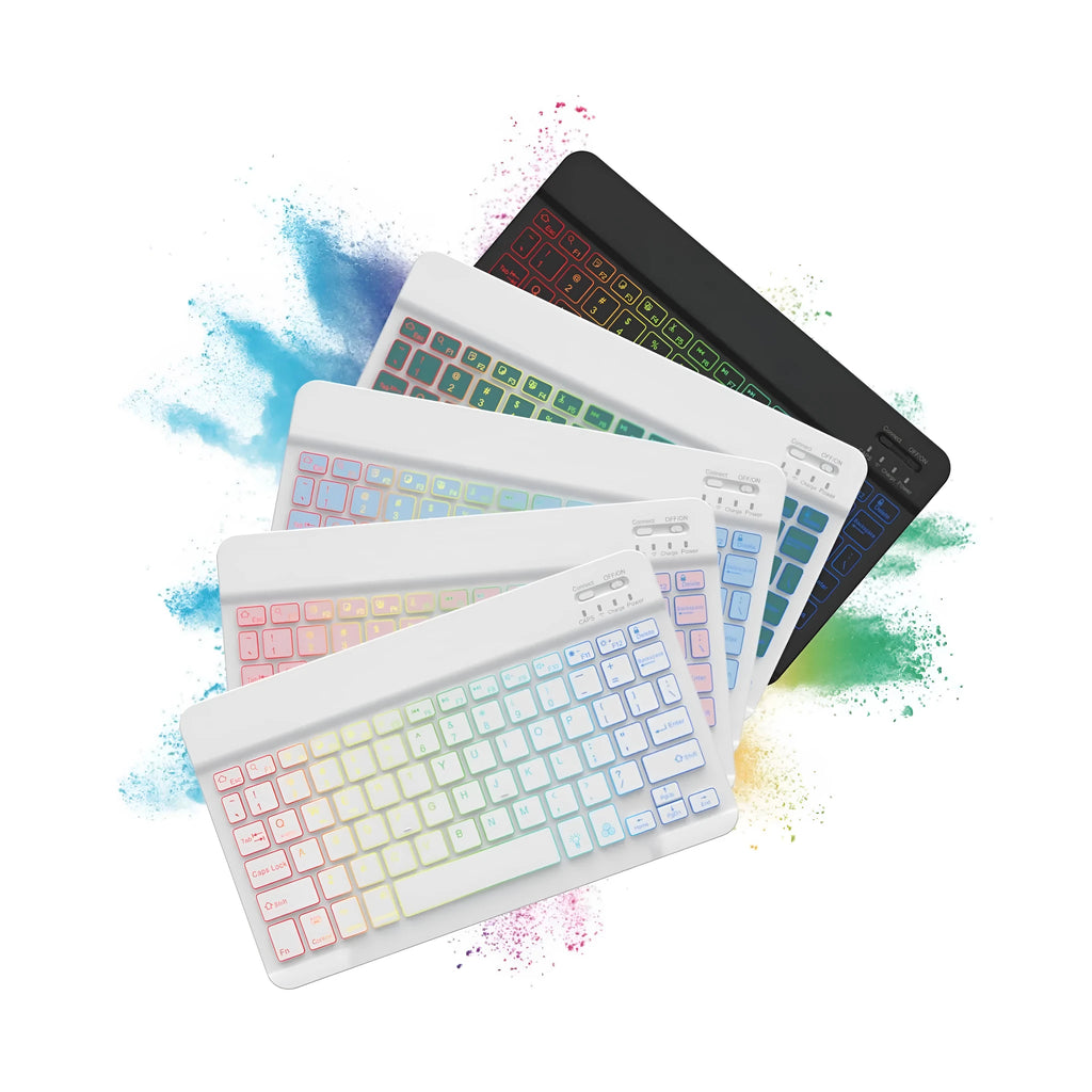 10-inch backlit Bluetooth keyboard with colourful light options for mobile phone and tablet connection