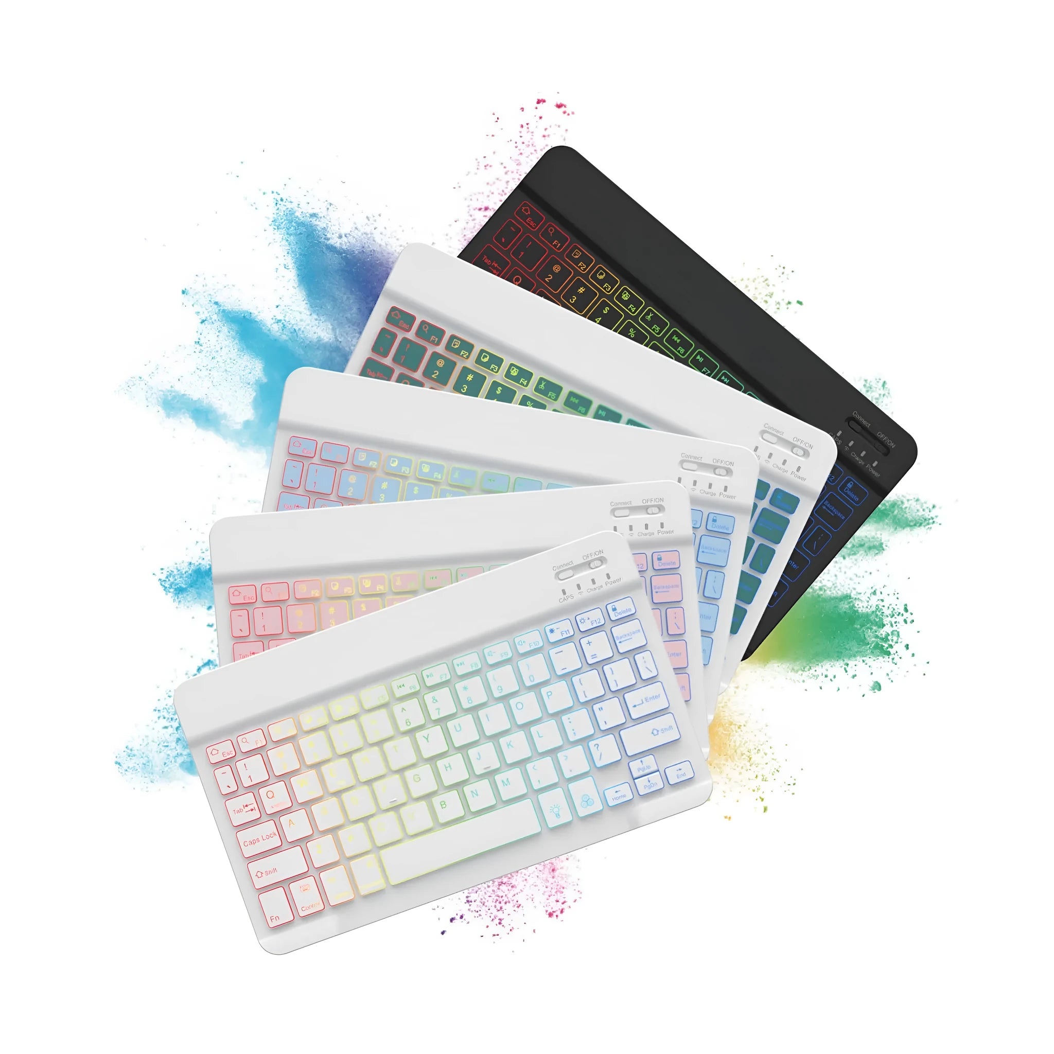 10-inch backlit Bluetooth keyboard with colourful light options for mobile phone and tablet connection