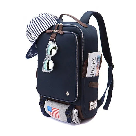 Men's Oxford cloth backpack in a modern Korean design, shown in Army Green colour, with dimensions 30x16x46cm.