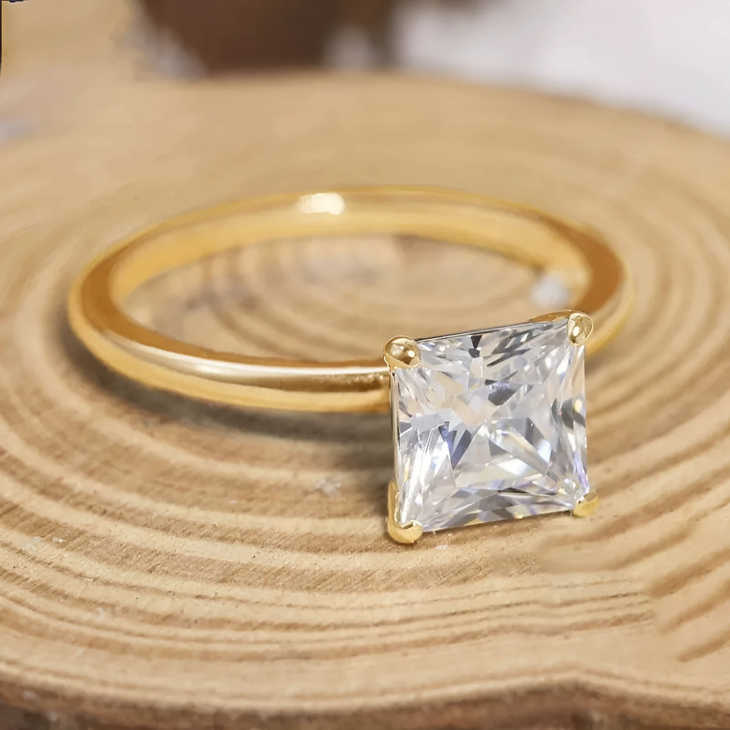 Geometric 925 silver ring with round zirconium centre in silver, gold, and rose gold colour options