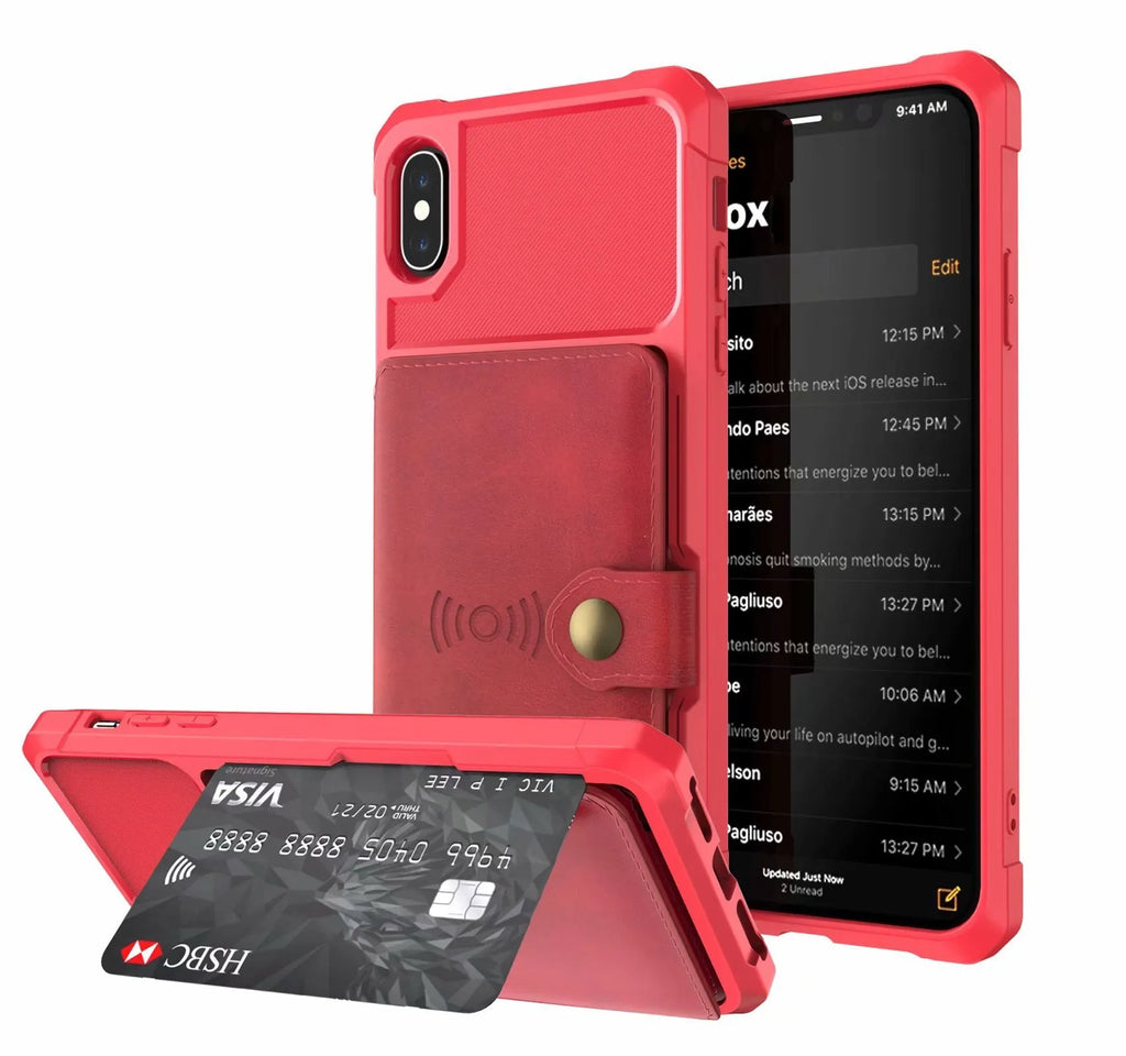 Geometric pattern PU mobile phone back cover in black, shown fitted on a smartphone.
