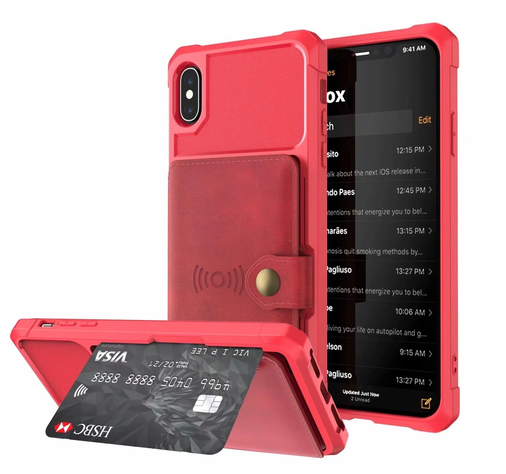 Geometric pattern PU mobile phone back cover in black, shown fitted on a smartphone.
