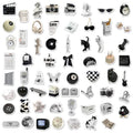 Pack of 61 black and white simple style PVC waterproof stickers for laptops and phones.