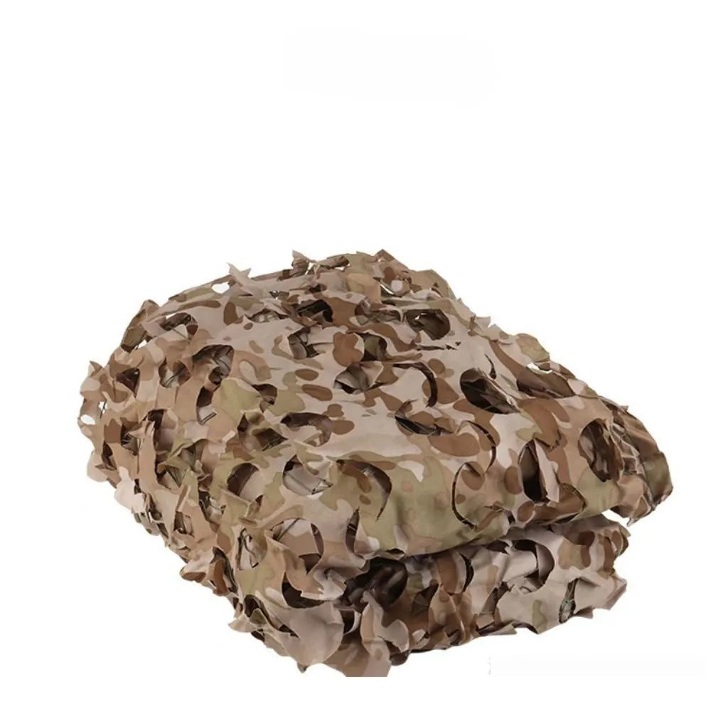 Green camp camouflage netting set rolled up, showing a desert camouflage pattern option.
