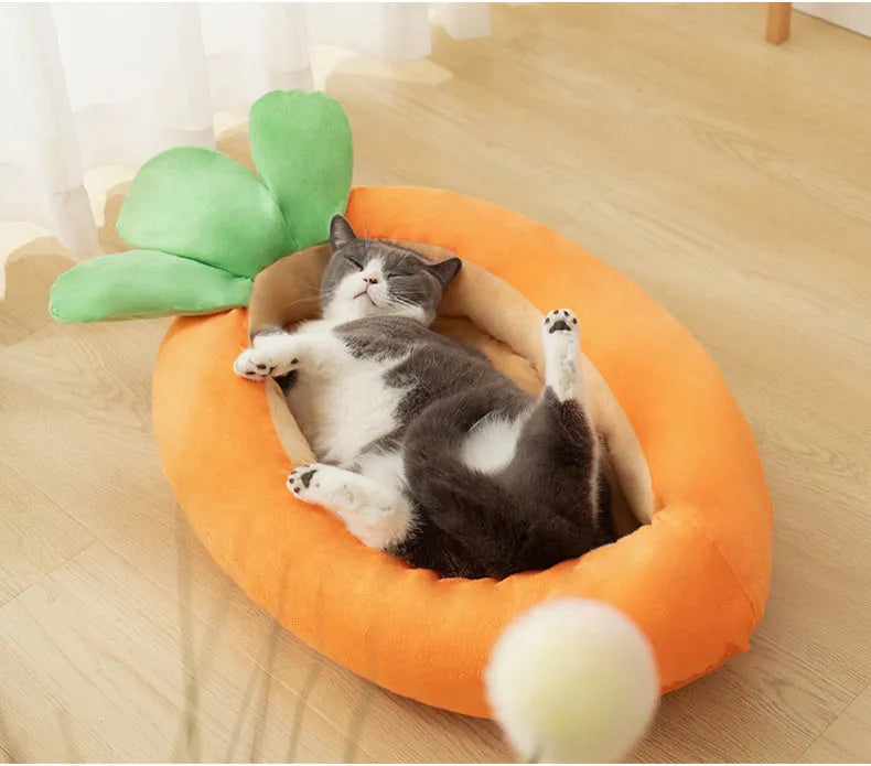 Carrot dog design pet nesting bed with soft blanket in M and L sizes for small and medium pets