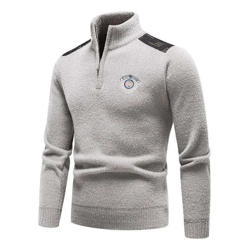 Men's velvet stand collar winter sweater in thickened rabbit fur blend fabric