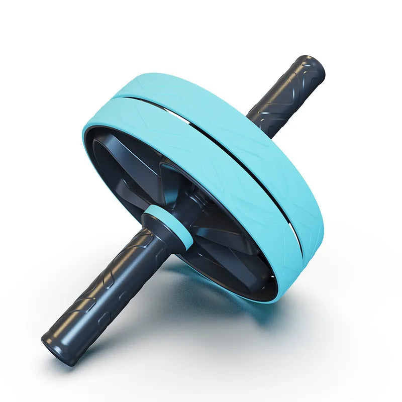 Blue double wheel ab roller on floor for home core strengthening workout