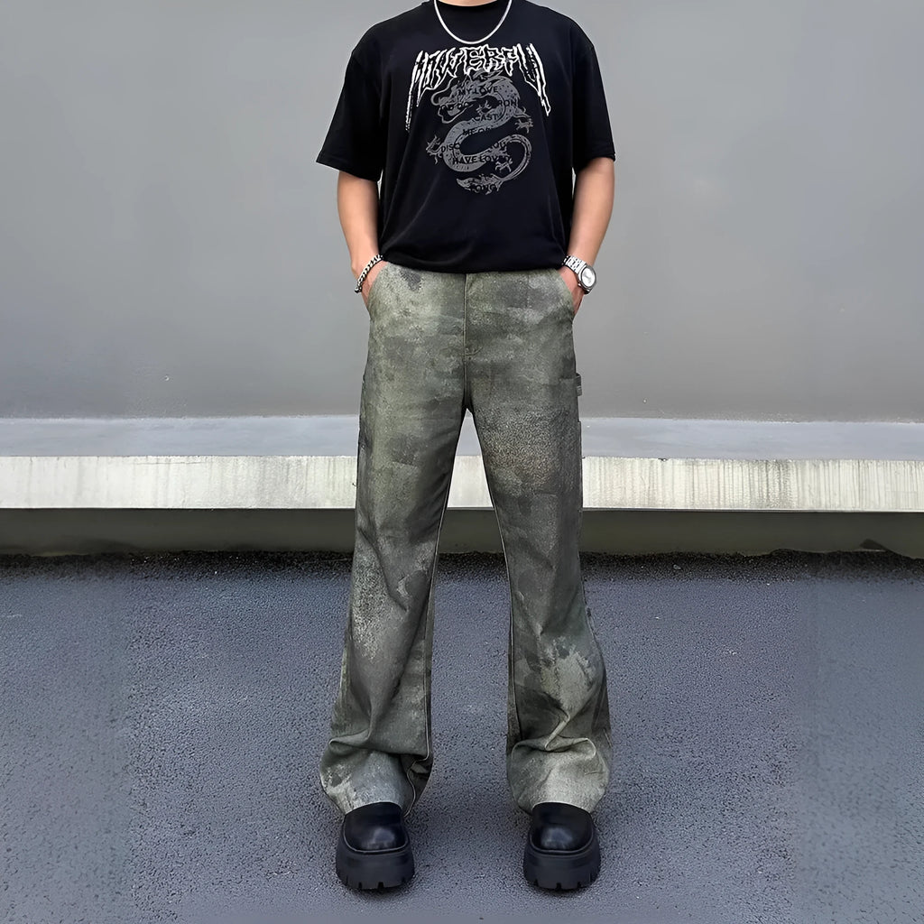 Men's straight leg jeans with a digital camouflage print in picture colour.