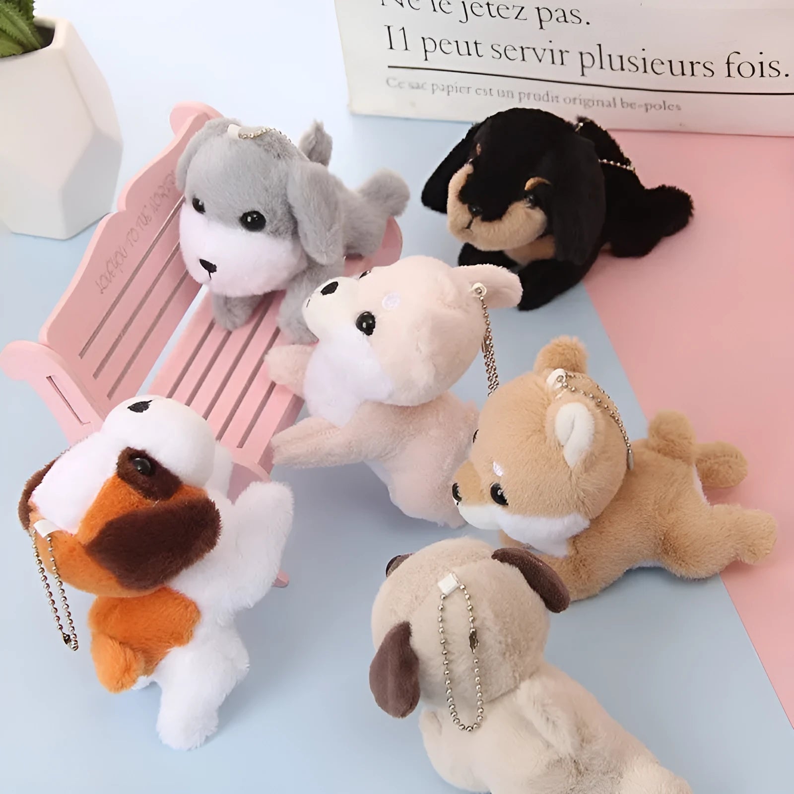 Simulation puppy plush toy pendant in camel colour, 10cm height, with keyring loop
