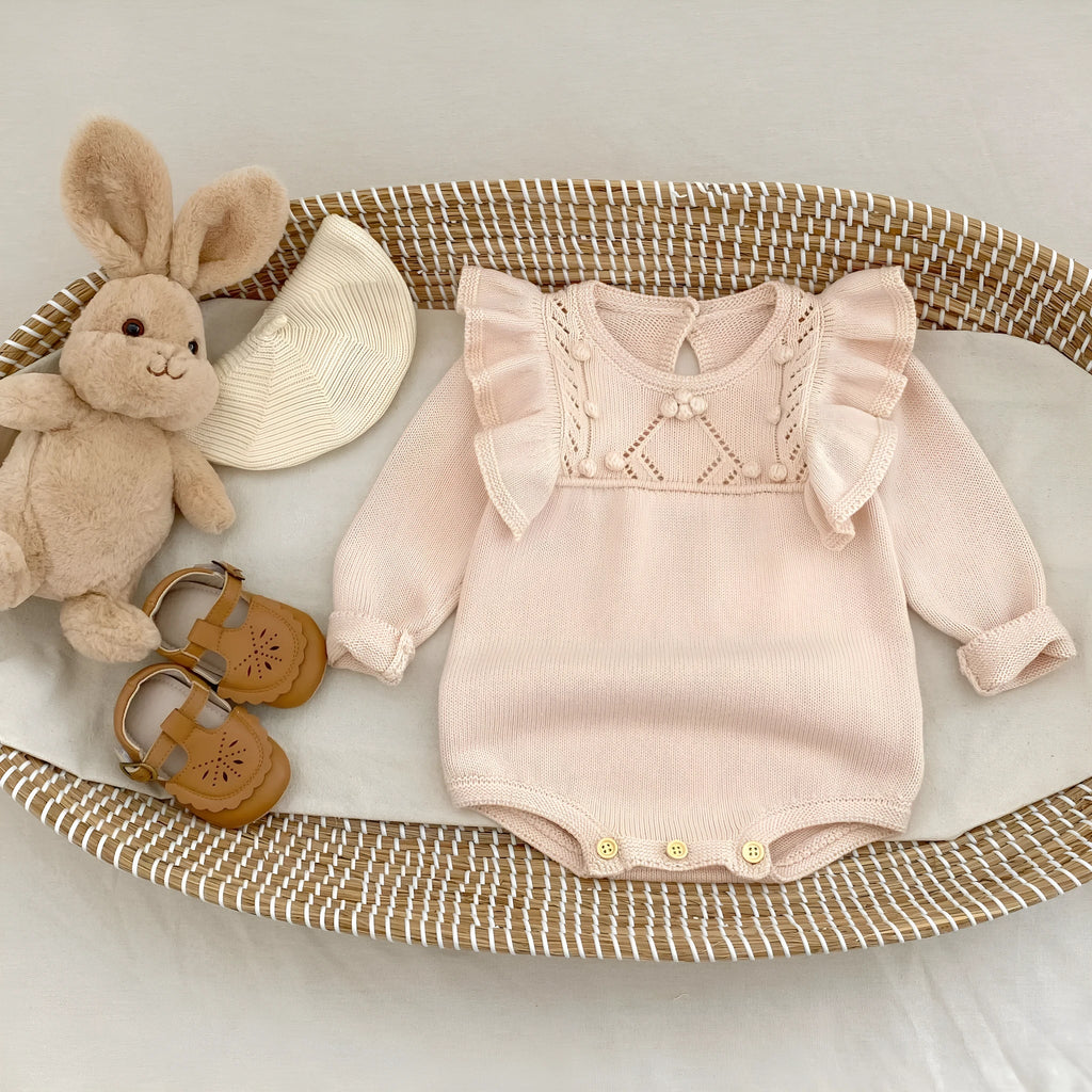 Girls stone powder cotton lace long-sleeved pullover top for heights 66-90cm