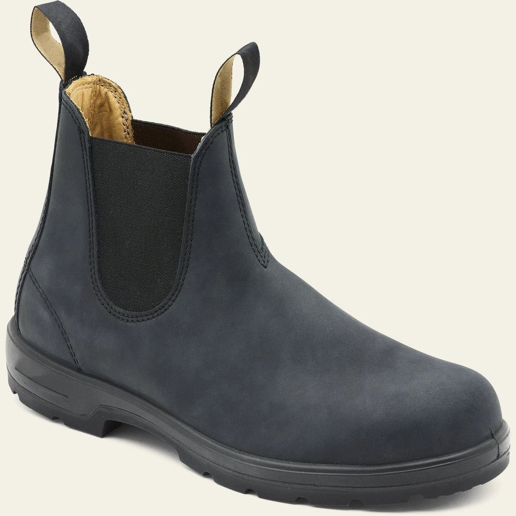 Vintage unisex Chelsea boots with frosted PU upper and car suture detail in multiple colours.