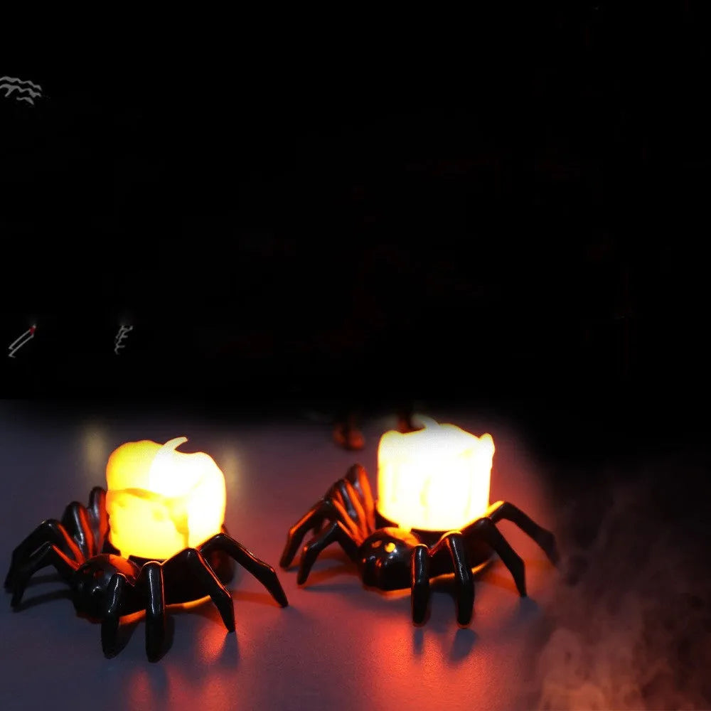 Halloween spider candlestick plastic ornament with battery-powered candle light