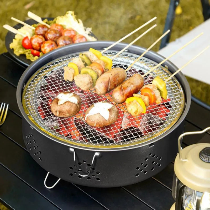 Portable stainless steel charcoal barbecue grill with detachable design for outdoor cooking