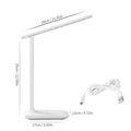 White plastic bedside table lamp with touch dimming and USB charging port.