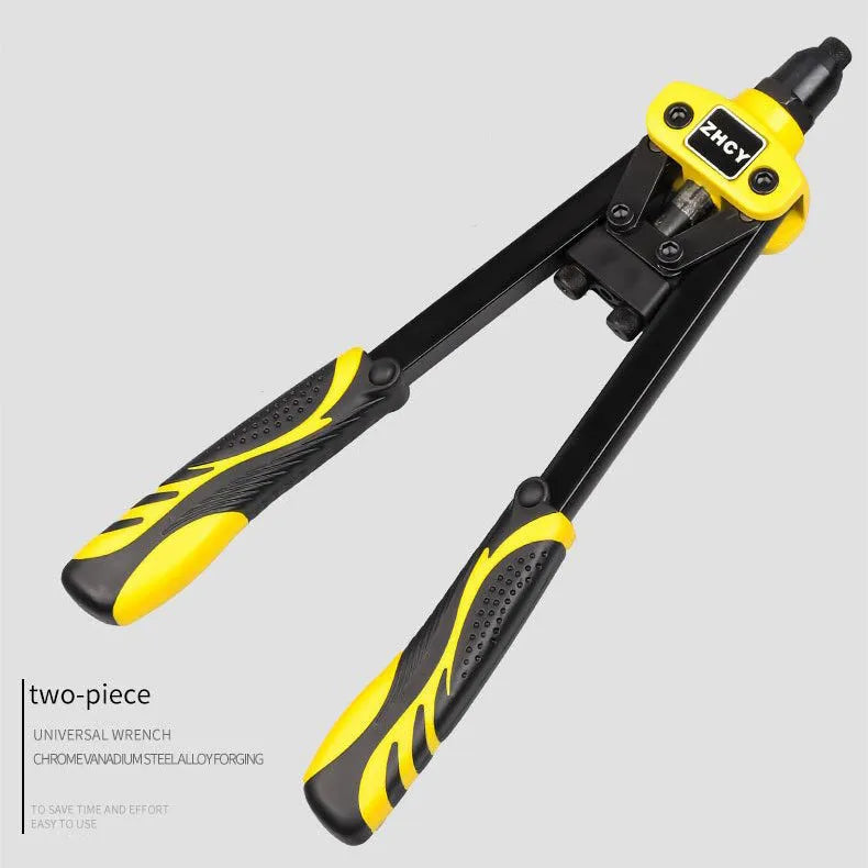 Yellow handled 13-inch manual rivet gun for household use with 4.8mm maximum rivet capacity.