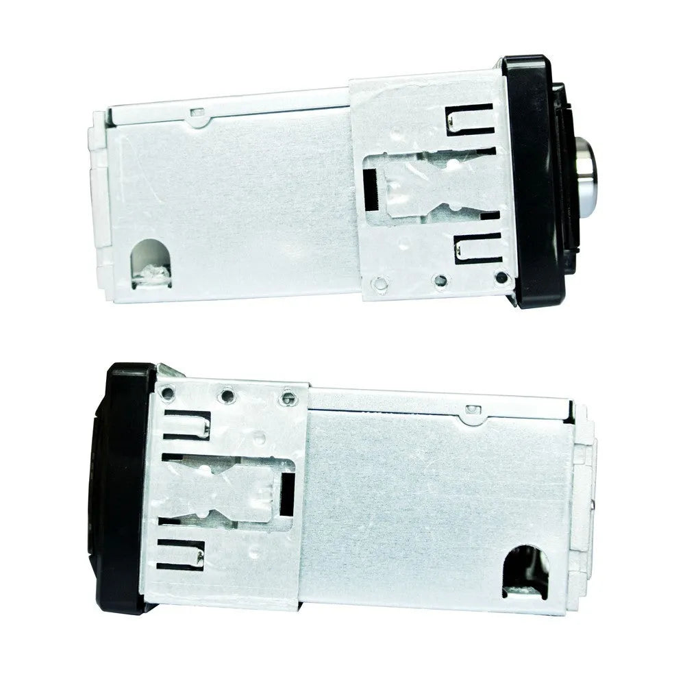 Car Bluetooth stereo receiver with front auxiliary input, USB and SD card slots on display