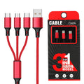 3-in-1 charging cable with nylon braid in multiple colour options