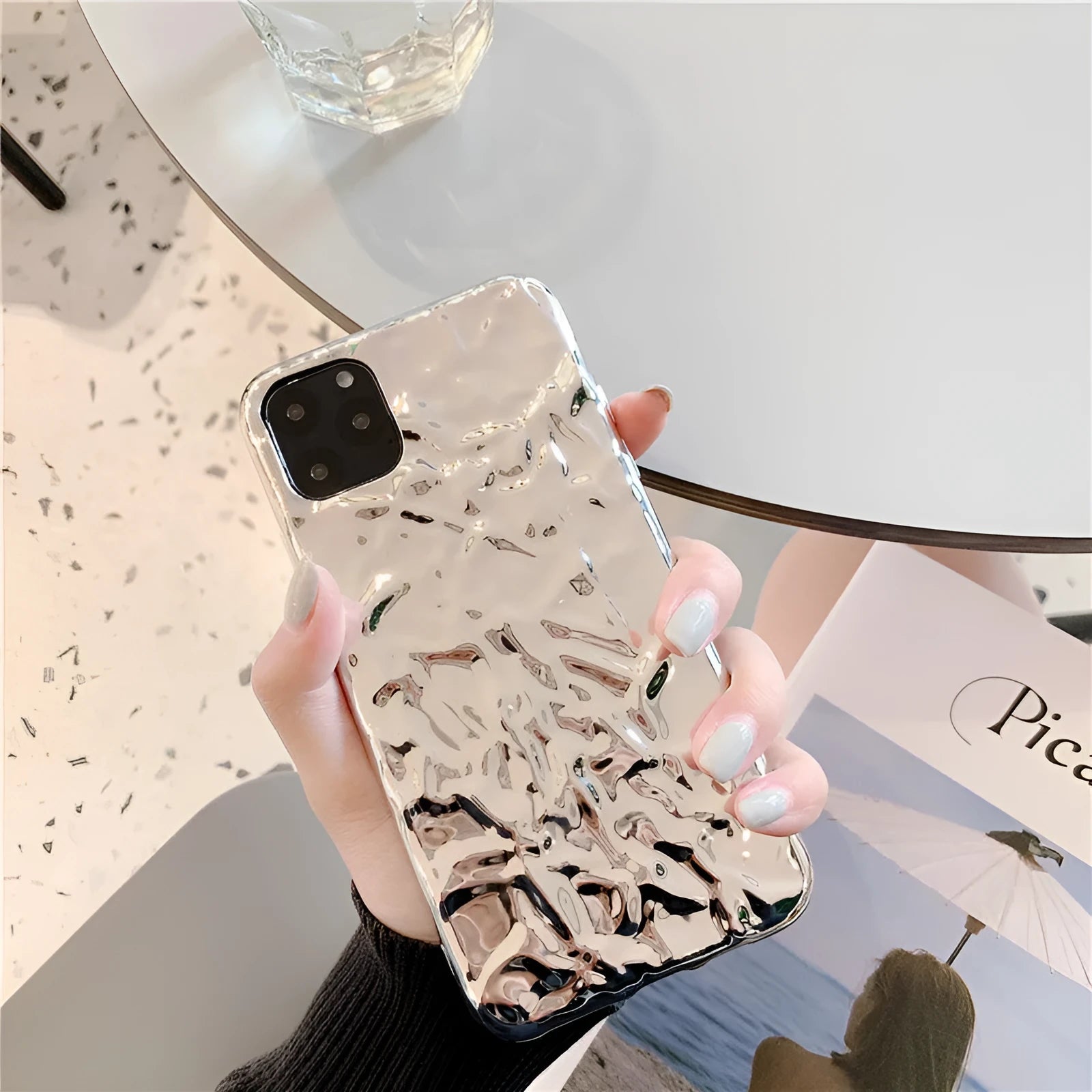 Electroplated metallic TPU iPhone case in rose gold colour showing back cover design