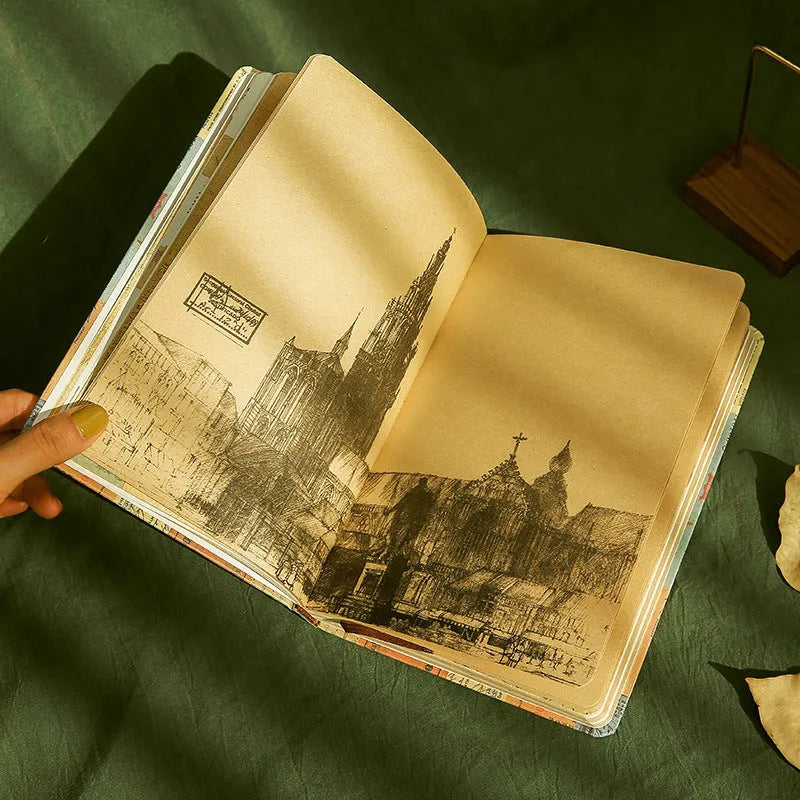 Carving Time A5 kraft paper mood notebook in blue, coffee, or red with European retro design.