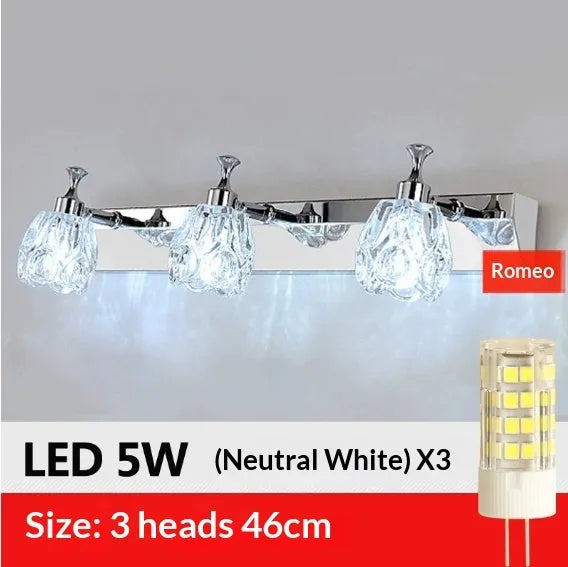 Mirror front bathroom wall lamp with double heads, warm white light option, universal style, 111v-240v
