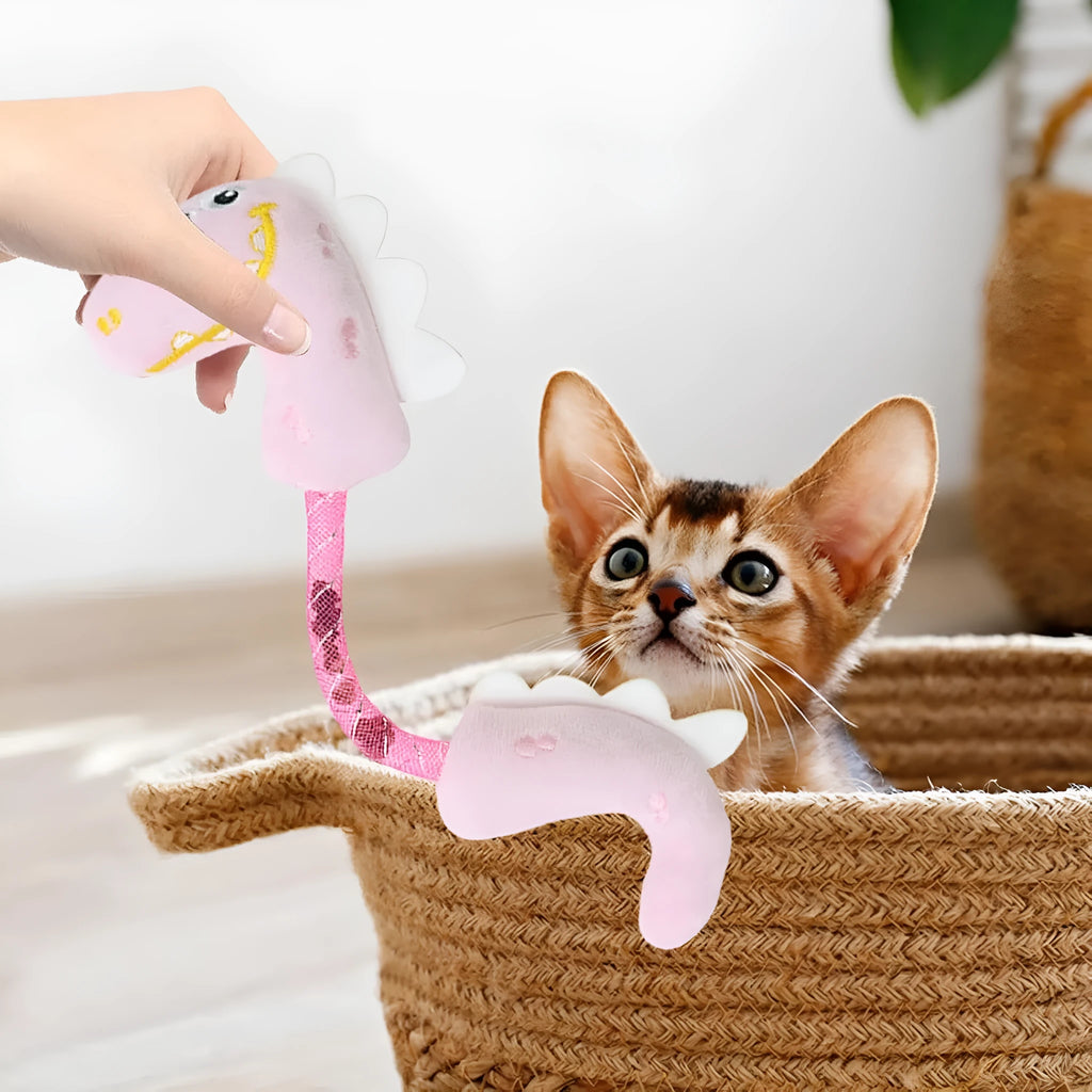 Four-piece cat toy bundle with plush fish, bunny, mouse, rope and spring toys for indoor cats