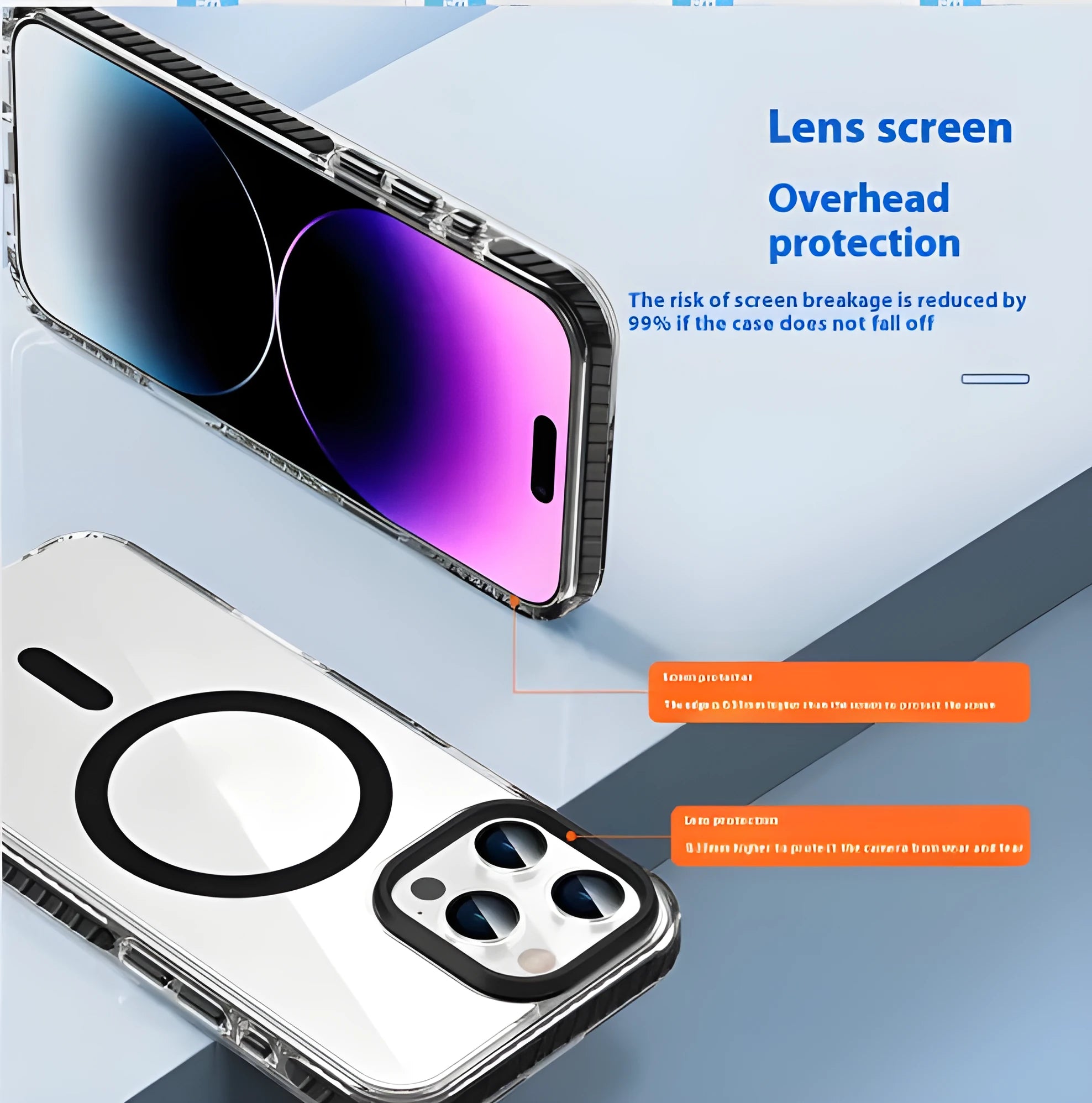 Transparent magnetic phone case with anti-fall protection in Obsidian Black for Apple iPhone 15 Pro