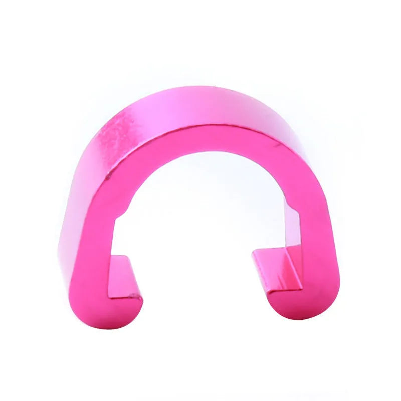 Aluminium alloy C-shaped buckle in multiple colours, shown with a keyring for scale.