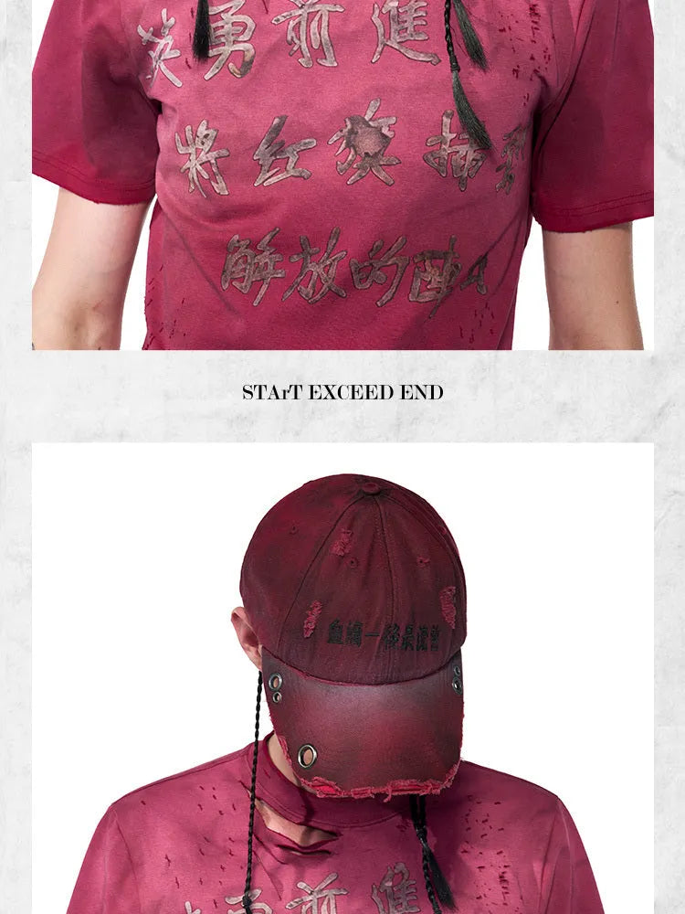 Rose red cotton peaked cap with adjustable back for spray painting protection