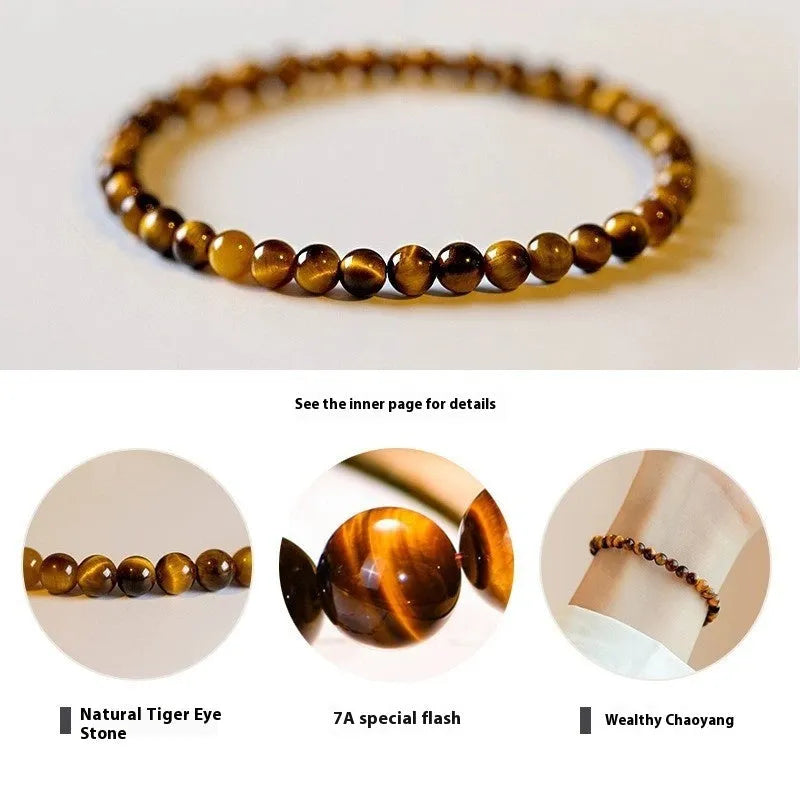 Tiger's Eye stone bracelet with geometric design in New Chinese style showing different bead sizes