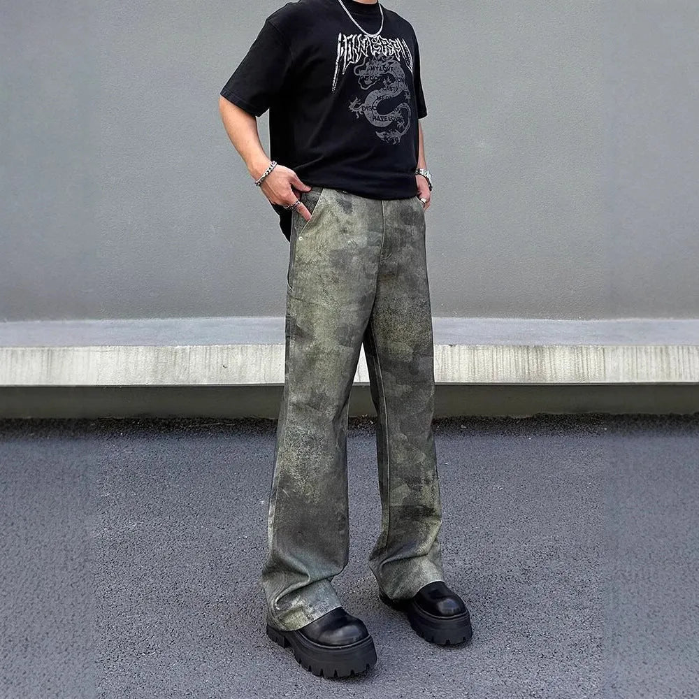 Men's straight leg jeans with a digital camouflage print in picture colour.