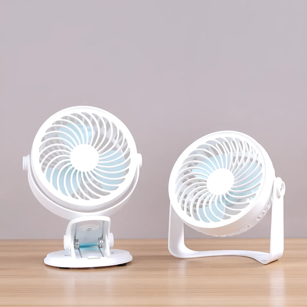 USB clip desk fan with three blades in compact 19cm design for quiet office or dormitory use
